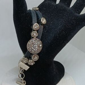 New Rhinestone Charms Double Leather Strand Bracelet